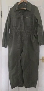 Vintage 70s 80s Style Khaki Green Zip Up Boiler Suit Overalls 14 16 18 Workwear - Picture 1 of 6