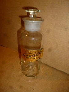 Antique Glass Apothecary Jar Label & Stopper, 1880’s P. Catechu 8.5” - Picture 1 of 7