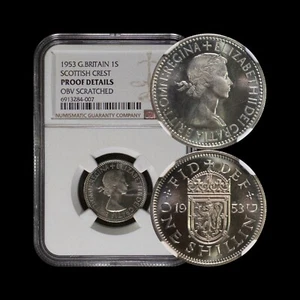 GREAT BRITAIN. 1953, Shilling - NGC PROOF - QEII, Crowned Scottish Shield 007 - Picture 1 of 5
