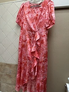 Cinq a Sept || Kay Ruffle Midi Dress English Rose Pink Orange Floral 14 - Picture 1 of 5