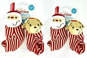2 Pair Infantino Christmas Santa Reindeer Baby Booties Rattle Toes 0-6 Months - Picture 1 of 9