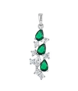 Wendy: Rhodium-plated .925 lab-created teardrop Emerald and Diamond Necklace - Picture 1 of 6