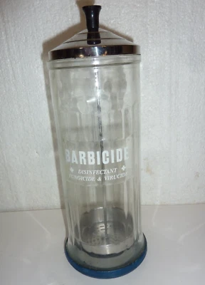 DE COLECCIÓN PELUQUERÍA SALÓN DE BELLEZA BARBICIDA HERRAMIENTA DESINFECTANTE TARRO DE VIDRIO 37 OZ Foto 1 de 3