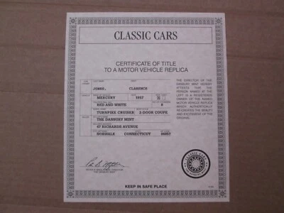 Danbury Mint Paperwork 1957 Mercury Turnpike Cruiser - Image 1 of 2