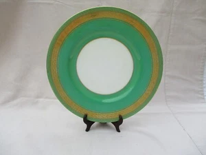 TIFFANY&CO / MINTON GOLD ENCRUSTED BAND AND GREEN EMBOSSED LARGE DINNER PLATE(A) - Picture 1 of 12