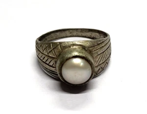 TAGLIA UOMO: 8,75 US Anello in argento tibetano con perle naturali d'acqua do... - Foto 1 di 12