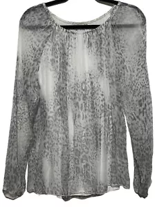 Blusa Viola Borghi Mujer Talla Grande Seda Blanca Gris Estampado Leopardo Forrada Top - Imagen 1 de 9