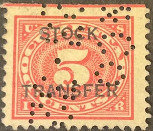 1918-22 5c Stock Transfer single, Scott #RD4, Used, F-VF, Perfin, St. edge - Picture 1 of 2
