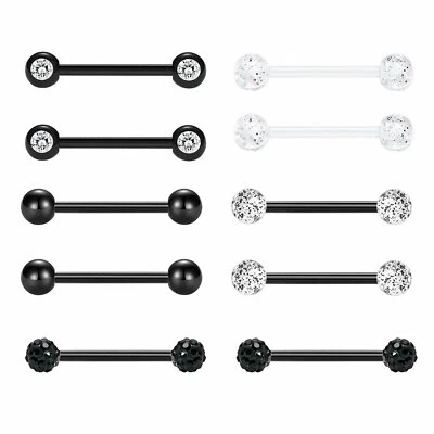 10 PIEZAS Acero Quirúrgico Barra Pezón Lengua Anillos Cuerpo Piercing Joyería 14G Foto 1 de 4