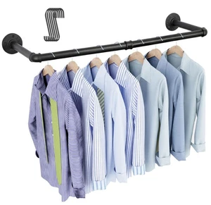 Industrial Pipe Clothing Rack 38.4" Heavy Duty Wall Mounted Clothes Rack - Picture 1 of 9