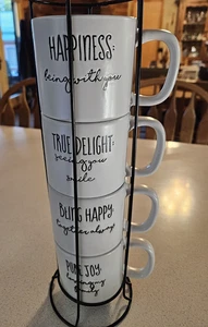 4 Belle Maison Stackable Mugs in a Wire Rack - Picture 1 of 9