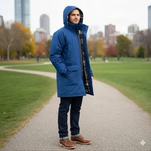 Abrigo Parka Vintage Lands’ End Para Hombre Azul L 42-44 Hecho en EE. UU. Forrado de Vellón Con Capucha - Imagen 1 de 17