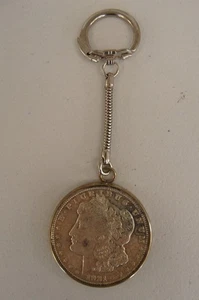 Antique 1921 Morgan Dollar 90% Silver 10% Copper $1 Coin Encase Vintage Keychain - Photo 1/5