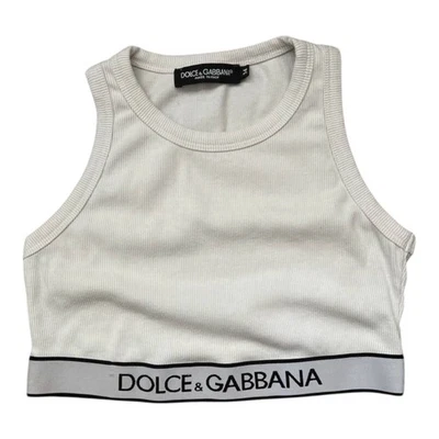 Dolce Gabbana crop top sin mangas con logotipo grande sujetador deportivo algodón blanco talla 34 xs s  Foto 1 de 4