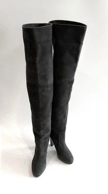 Botas femininas HERMES coxa alta acima do joelho couro camurça cinza tamanho 38 - Imagem 1 de 4