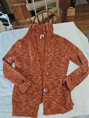 (relatividad) Suéter de punto con capucha con botones para mujer talla M color calabaza gris Foto 1 de 3