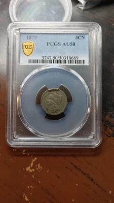 1879 Three Cent Nickel 3CN PCGS AU50 Nice Original Example                  4679 - Image 1 of 4