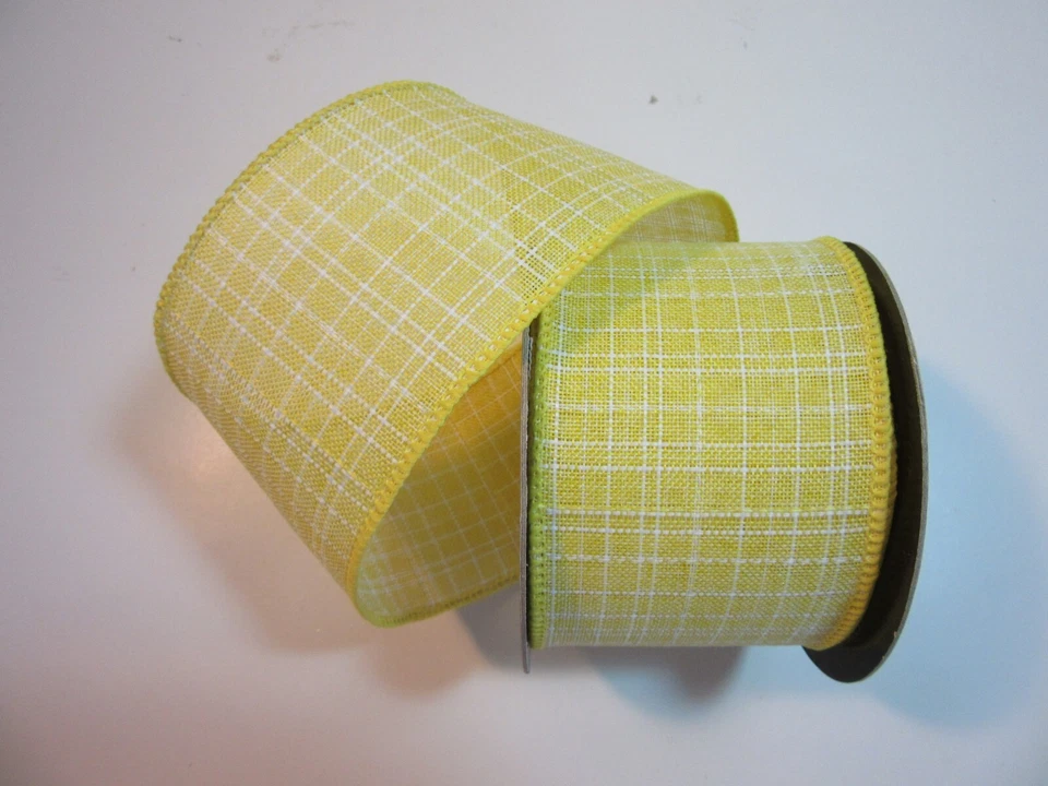 Yellow Gingham Wire Edge Ribbon 2 1/2" x 10 yds d stevens Spring Easter Wreaths - Image 1 of 1