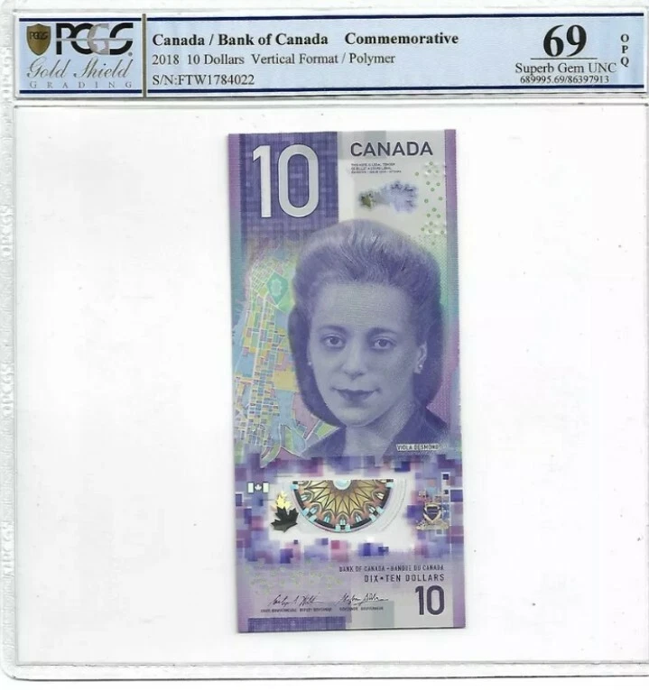 2018 CANADA $10 "Commemorative"PCGS69 OPQ SUPERB GEM UNC Vertical format/Polymer - Image 1 of 2
