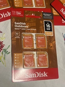 SanDisk Outdoors🌳SDHC UHS-I Card 4-Pack 16GB Each Highly Visible On Both Sides - Picture 1 of 7