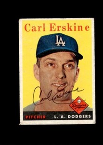 Carl Erskine 1958 Topps Dodgers authentic autographed card