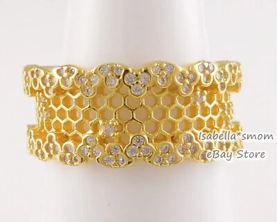 HONEYCOMB 正品潘多拉闪耀镀金戒指 167100CZ 5 ~ 50 全新! — 第 1/4 张图片