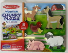 New Melissa & Doug Farm Animals Wooden Chunky Puzzle 8 Pieces Age2+ Free Ship!