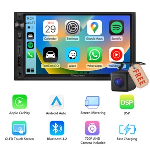 CAM+QLED 7 inch Double Din Car Stereo CarPlay Android Auto Radio Audio Video DSP - Picture 1 of 16
