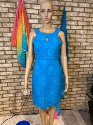 Vestido Vaina Brocado Azul Eléctrico de JAX Talla 4 Retro Cerradura Vestido de Fiesta Foto 1 de 4
