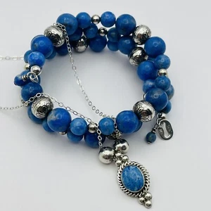 925 Sterling Silver Carolyn Pollack Relios Lapis Bead Bracelet MEXICO Necklace - Picture 1 of 9
