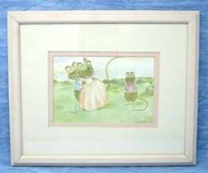 Framed Mice Playing Golf Print Picture 9 x 11 1990 Fiona Mackenzie sweet mouse 