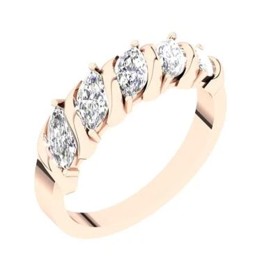 VVS F 0.90 Ct Lab Grown Marquise Diamond Five Stone Wedding Ring 14K Rose Gold - Image 1 of 4