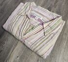 Coldwater Creek Womens Large Shirt XL Button-Down Striped Linen Easter Pastel