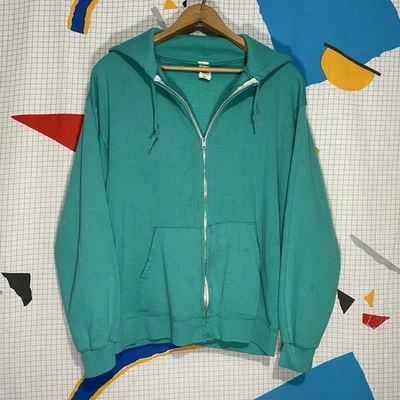 Sudadera con Capucha Sears Vintage Años 70 Cremallera Verde Mediana Suave EE. UU. Cremallera Robin en Blanco Foto 1 de 4
