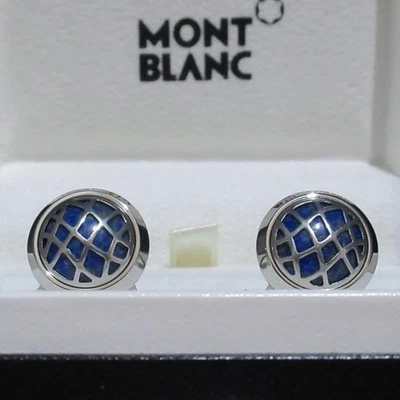 Montblanc Gemelos Lapislázuli Azul Redondo Bola Devolución Acero Inoxidable Con Caja Foto 1 de 4