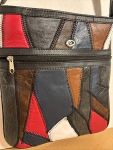 Multicolor Patchwork Leather Crossbody Shoulder Bag Purse 11” X 9.5” - Picture 1 of 9
