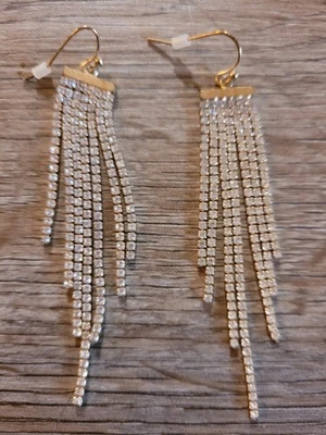 Waterfall Chandelier Pierced Earrings  Silvertone Cubic Zirconia **NEW** - Image 1 of 4