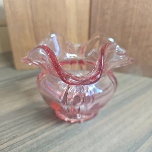 Vintage Fenton schöne gekräuselte klare rosa Glas Rose Schale Vase - Bild 1 von 8