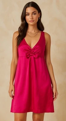 Vestido Beth Bowley Seda Cuello en V Talla 8 Fucsia Imitación Lazo Coqueta Elegante De Colección Foto 1 de 4