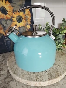 Lenox Kate Spade " All In Good Taste " Turquoise ( Aqua Blue ) Tea Kettle 2.5 Qt - Picture 1 of 10
