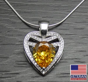 Collar Serpiente Colgante Amor Corazón Abierto Único Amarillo Plata Esterlina 20 pulgadas - Imagen 1 de 11