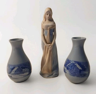Винтажный Lipco синий и белый вазы с фарфора леди фигурка дисплей комплект - Изображение 1 из 4