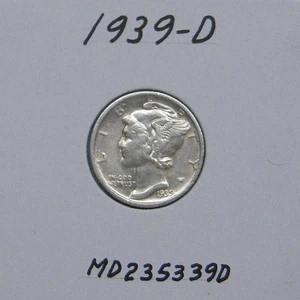 Moneda de diez centavos Mercury 1939-D, 90 % moneda de diez centavos de plata - Imagen 1 de 2