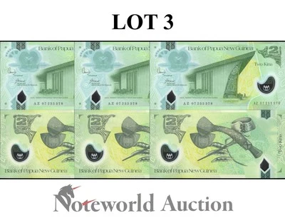 PAPUA NEW GUINEA 2 Kina 2007 P 28a Polymer Lot 3 pcs UNC NR No Reserve - Image 1 of 3