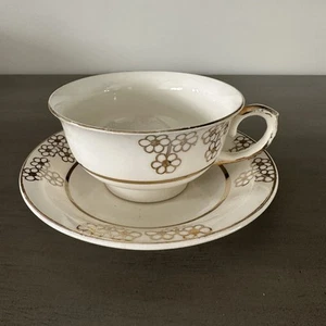 Taza y platillo de té King vintage oro 22kt pintado a mano EE. UU. - Imagen 1 de 6