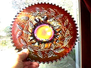 "FRÜCHTE UND BLUMEN" 8" TELLER AMETHYST TOLLE FARBEN KARNEVAL GLAS VON: NORTHWOOD - Bild 1 von 14