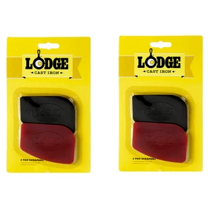 2 Pk Lodge Cast Iron Pan Scrapers Handheld Durable Polycarbonate Red Black NEW - Picture 1 of 5