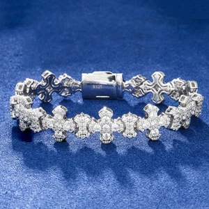 Pulsera Tenis Cruz Moissanita 12mm VVS1 D Sólida 925s Pases Probador - Imagen 1 de 6