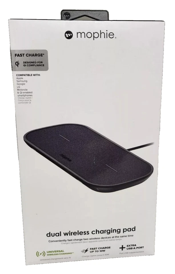 Cargador rápido Mophie 10W doble almohadilla de cargador inalámbrico para iPhone 12/13/14/15 AirPods Foto 1 de 3