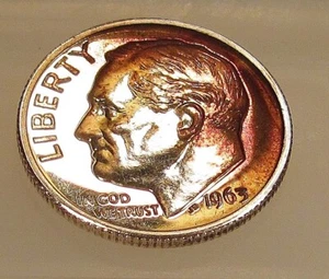 1963 Gem  Proof Dime 90% Silver    MONSTER ORIGINAL TONING    #620 ~ 1 - Picture 1 of 2